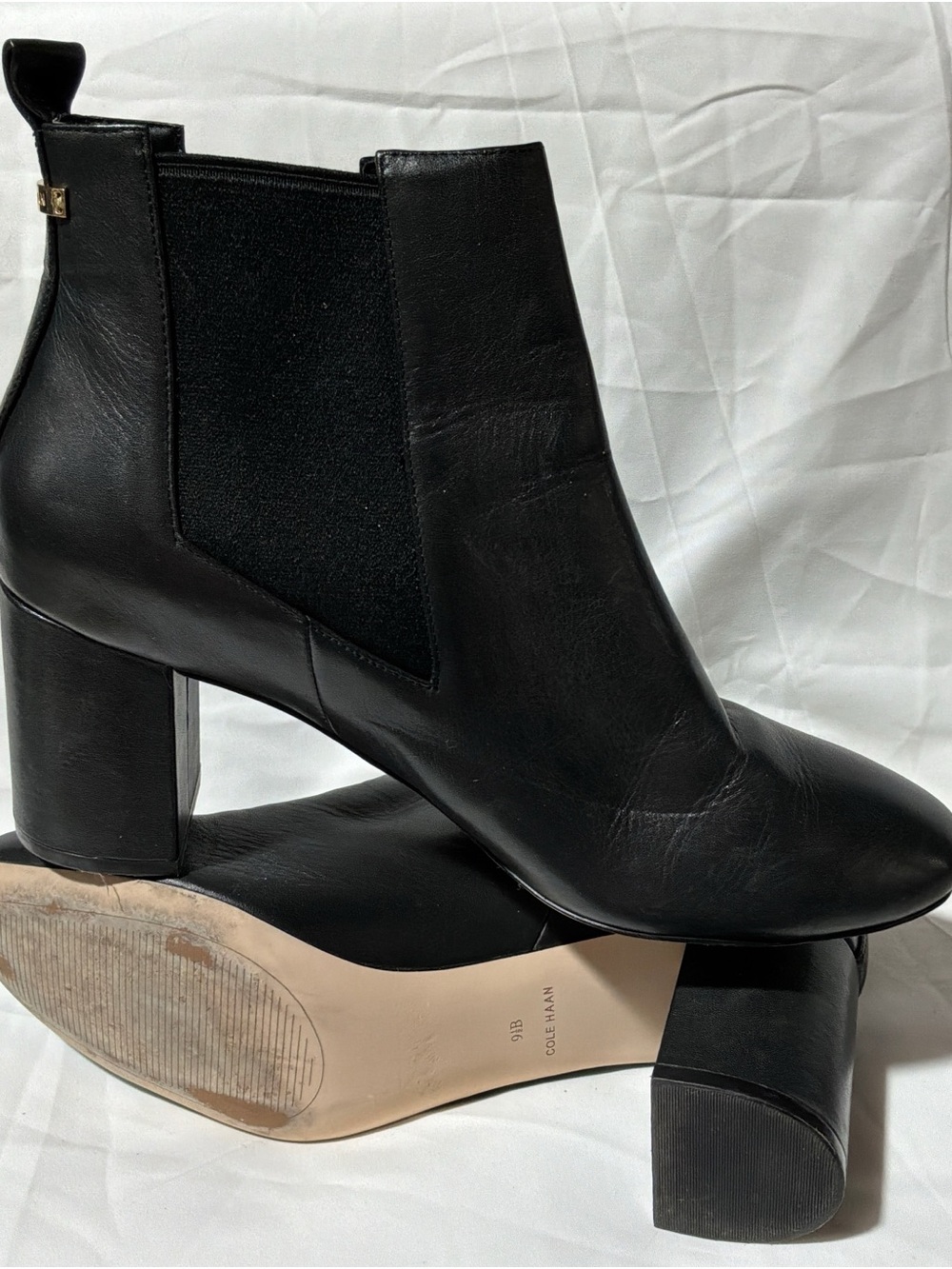 Cole Haan Black Leather Chelsea Block Heel Ankle Boots